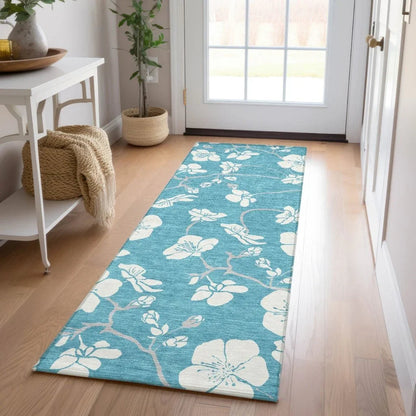 Ensa Teal Washable Indoor-Outdoor Rug-Outdoor Rugs-LOOMLAN Rugs-LOOMLAN