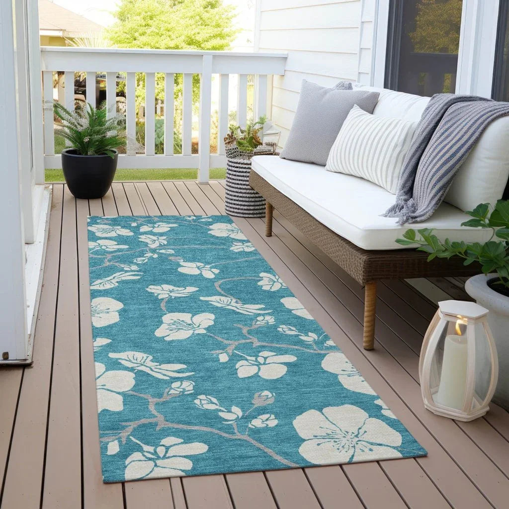 Ensa Teal Washable Indoor-Outdoor Rug-Outdoor Rugs-LOOMLAN Rugs-LOOMLAN