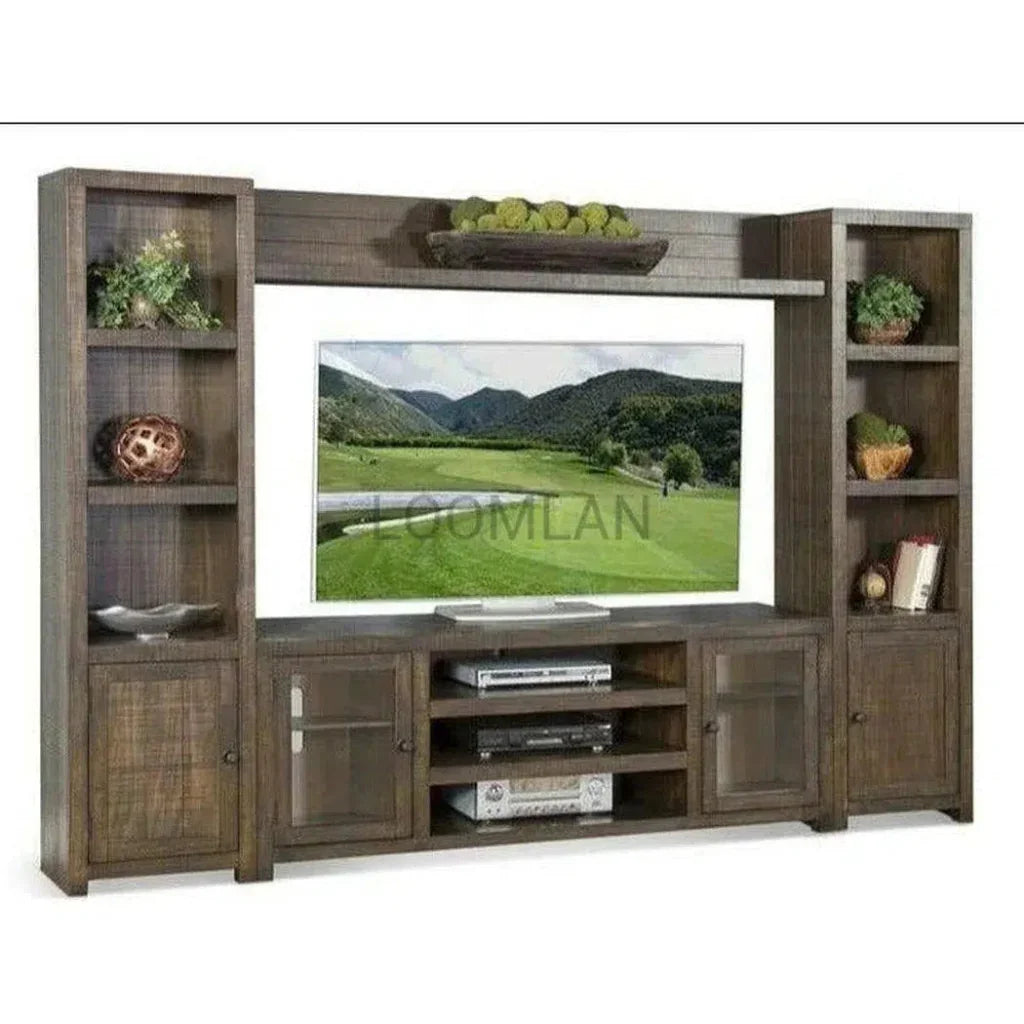 Entertainment Wall Unit For TV Up to 72" With Bookcase-Entertainment Wall Unit-Sunny D-LOOMLAN