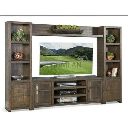 Entertainment Wall Unit For TV Up to 72" With Bookcase-Entertainment Wall Unit-Sunny D-LOOMLAN