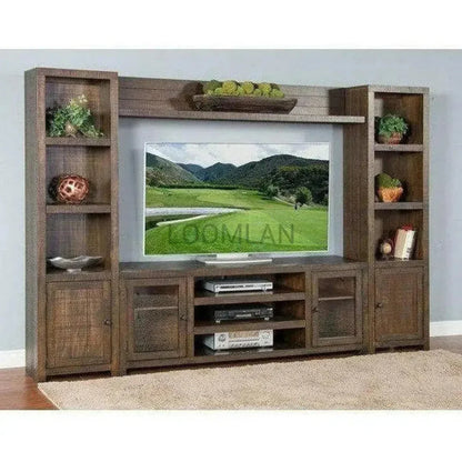 Entertainment Wall Unit For TV Up to 72" With Bookcase-Entertainment Wall Unit-Sunny D-LOOMLAN