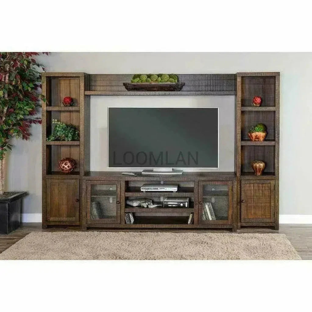 Entertainment Wall Unit For TV Up to 72" With Bookcase-Entertainment Wall Unit-Sunny D-LOOMLAN