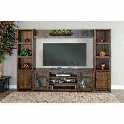 Entertainment Wall Unit For TV Up to 72" With Bookcase-Entertainment Wall Unit-Sunny D-LOOMLAN