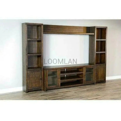 Entertainment Wall Unit For TV Up to 72" With Bookcase-Entertainment Wall Unit-Sunny D-LOOMLAN