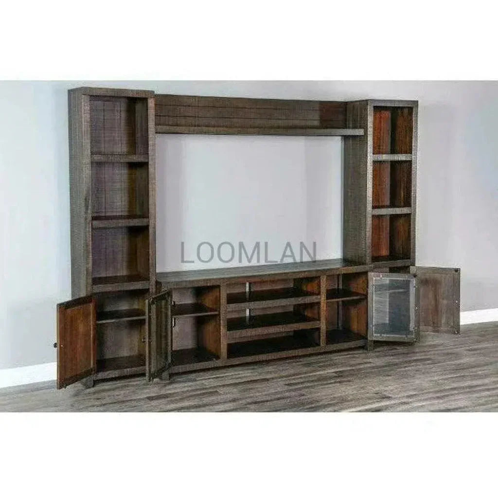 Entertainment Wall Unit For TV Up to 72" With Bookcase-Entertainment Wall Unit-Sunny D-LOOMLAN