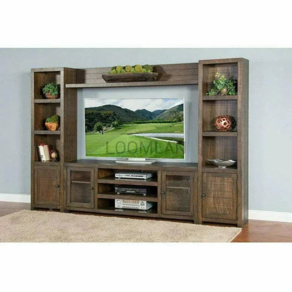 Entertainment Wall Unit For TV Up to 72" With Bookcase-Entertainment Wall Unit-Sunny D-LOOMLAN