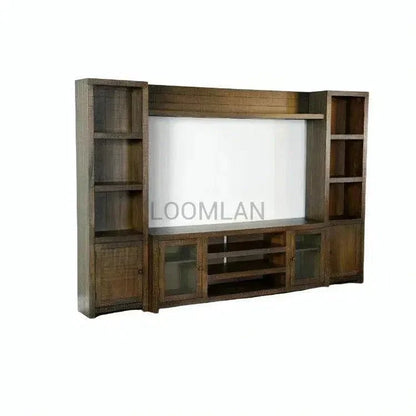 Entertainment Wall Unit For TV Up to 72" With Bookcase-Entertainment Wall Unit-Sunny D-LOOMLAN