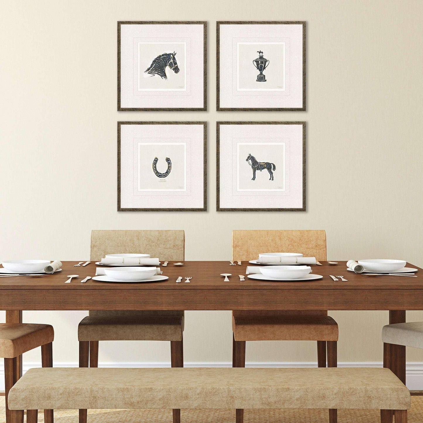 Equestrian Black Framed Wall Art 4PC