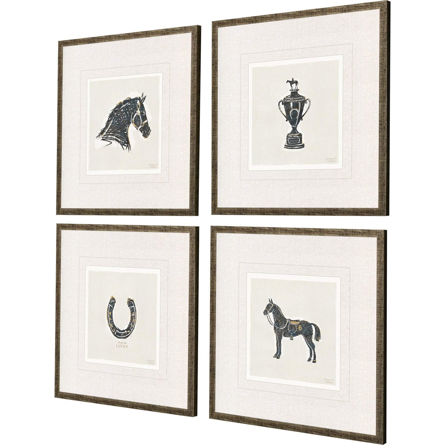 Equestrian Black Framed Wall Art 4PC