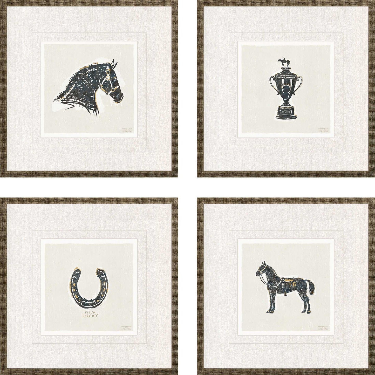 Equestrian Black Framed Wall Art 4PC