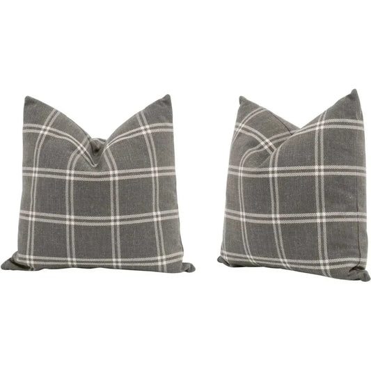 Essential Grey Checkered Performance Throw Pillow - 2PC - LOOMLAN - Essentials For Living - Throw Pillows