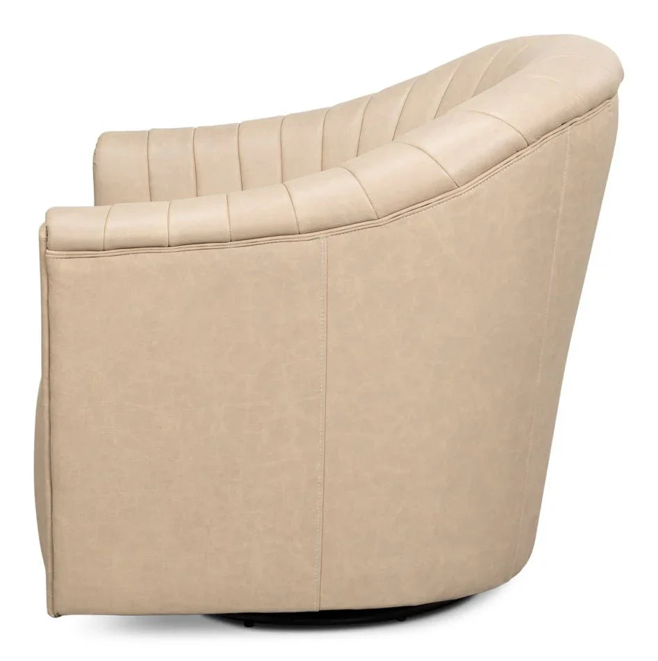 Essex Cappucino White Leather Swivel Chair - LOOMLAN - Sarreid - Club Chairs