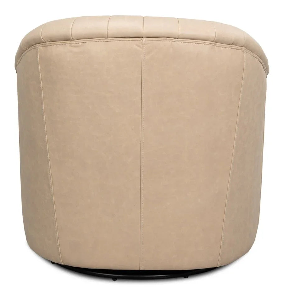 Essex Cappucino White Leather Swivel Chair - LOOMLAN - Sarreid - Club Chairs