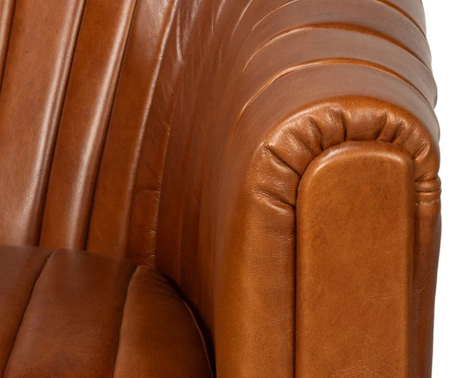 Essex Havana Brown Leather Swivel Chair - LOOMLAN - Sarreid - Club Chairs