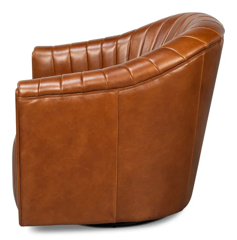 Essex Havana Brown Leather Swivel Chair - LOOMLAN - Sarreid - Club Chairs