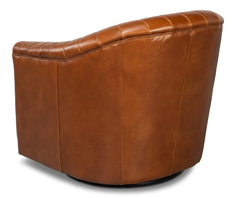 Essex Havana Brown Leather Swivel Chair - LOOMLAN - Sarreid - Club Chairs