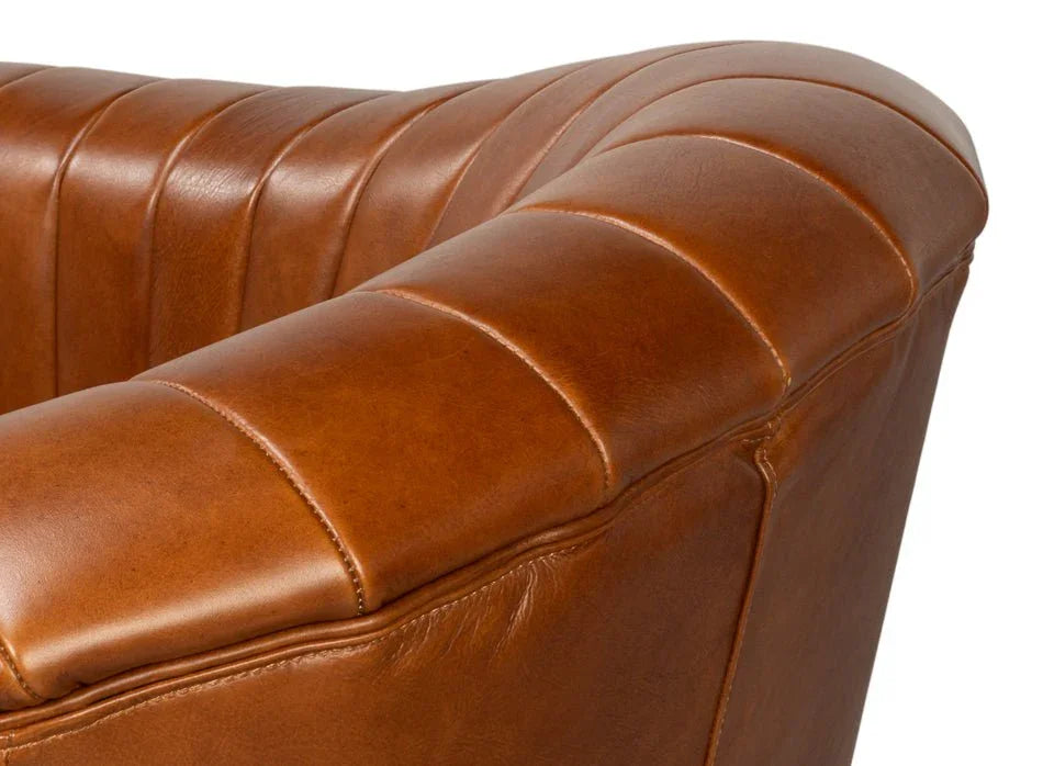 Essex Havana Brown Leather Swivel Chair - LOOMLAN - Sarreid - Club Chairs