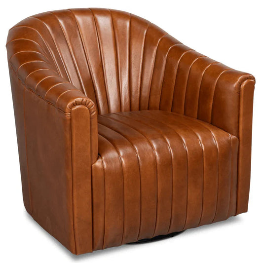Essex Havana Brown Leather Swivel Chair - LOOMLAN - Sarreid - Club Chairs