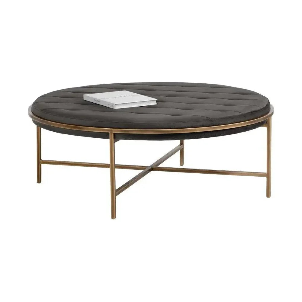 Ethel Fabric Round Ottoman - LOOMLAN - SUNPAN - Ottomans