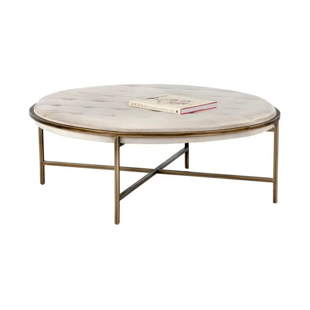 Ethel Fabric Round Ottoman - LOOMLAN - SUNPAN - Ottomans