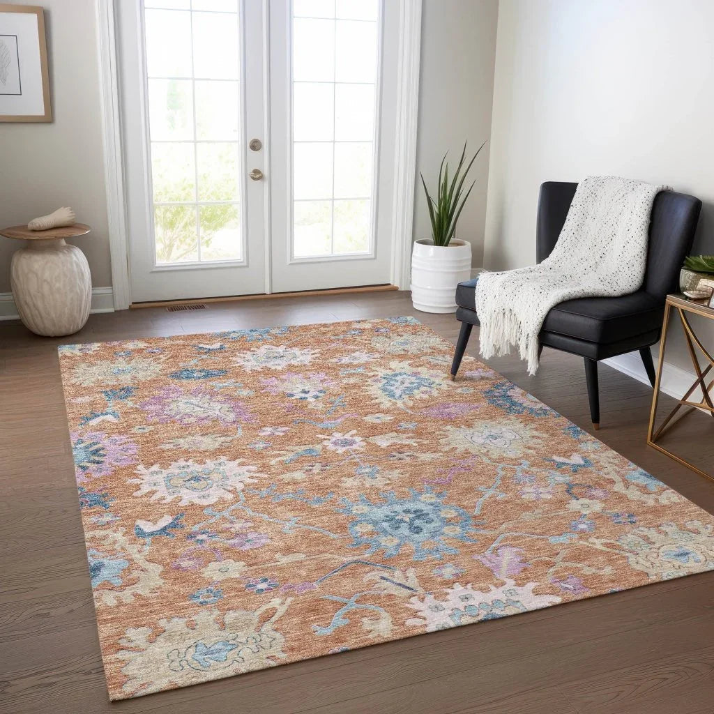 Eugene Orange Washable Indoor - Outdoor Rug - LOOMLAN - LOOMLAN Rugs - Outdoor Rugs