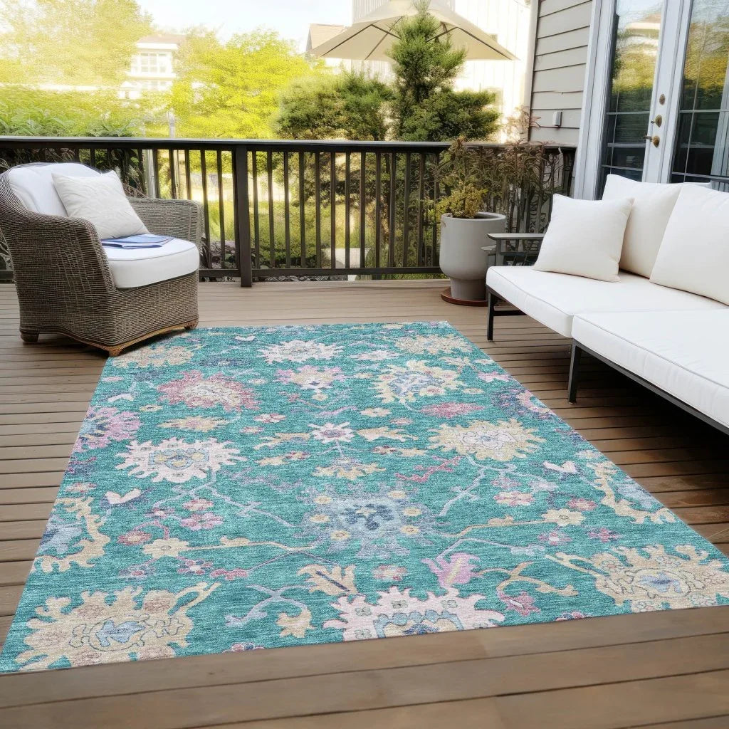 Eugene Teal Washable Indoor - Outdoor Rug - LOOMLAN - LOOMLAN Rugs - Outdoor Rugs
