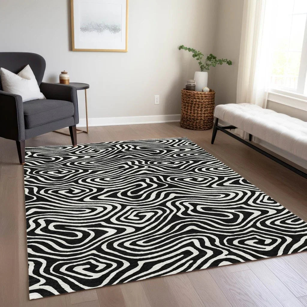 Evalora Black Washable Indoor-Outdoor Rug-Outdoor Rugs-LOOMLAN Rugs-LOOMLAN