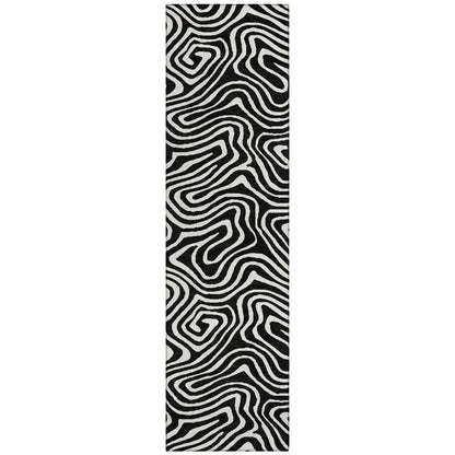 Evalora Black Washable Indoor-Outdoor Rug-Outdoor Rugs-LOOMLAN Rugs-2'3" x 7'6"-LOOMLAN