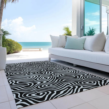 Evalora Black Washable Indoor-Outdoor Rug-Outdoor Rugs-LOOMLAN Rugs-LOOMLAN