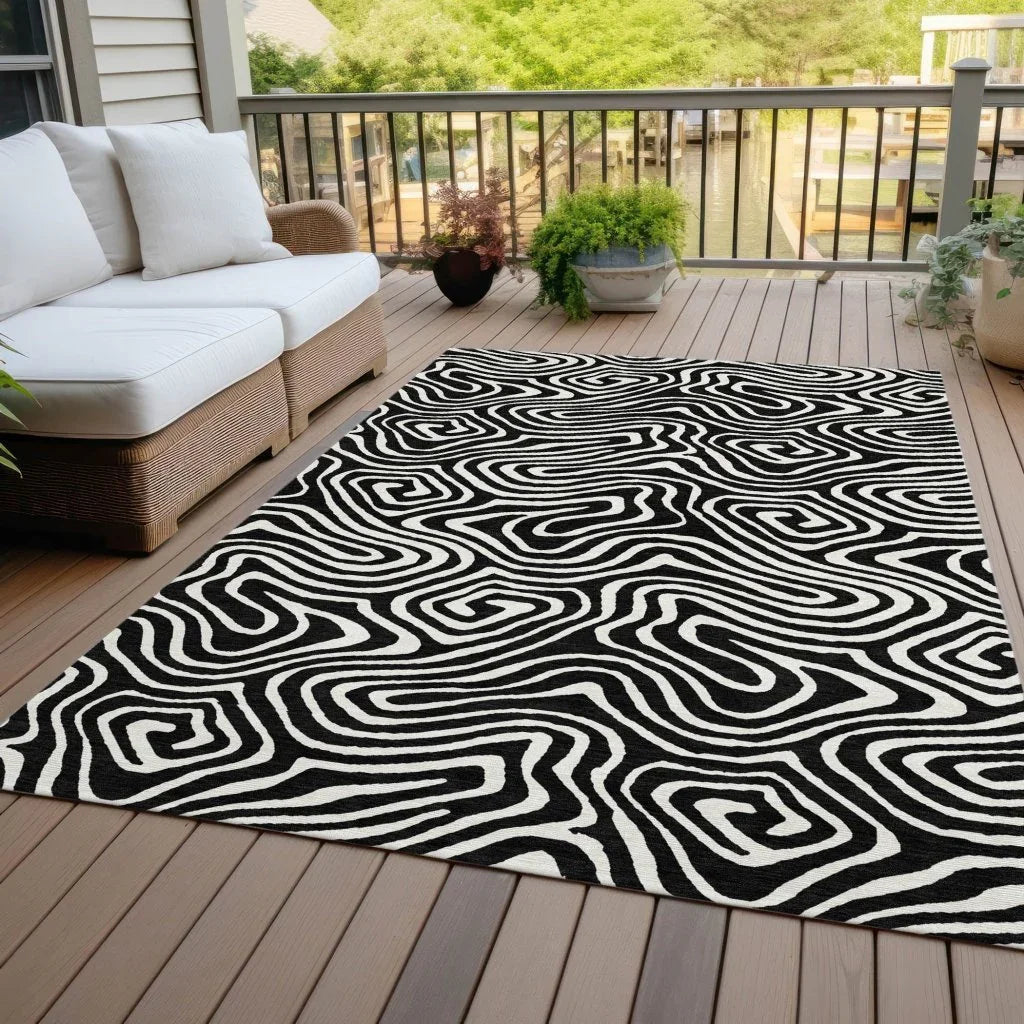 Evalora Black Washable Indoor-Outdoor Rug-Outdoor Rugs-LOOMLAN Rugs-LOOMLAN