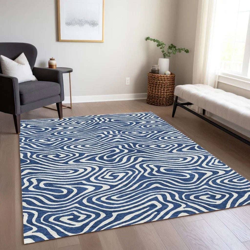 Evalora Blue Washable Indoor-Outdoor Rug-Outdoor Rugs-LOOMLAN Rugs-LOOMLAN