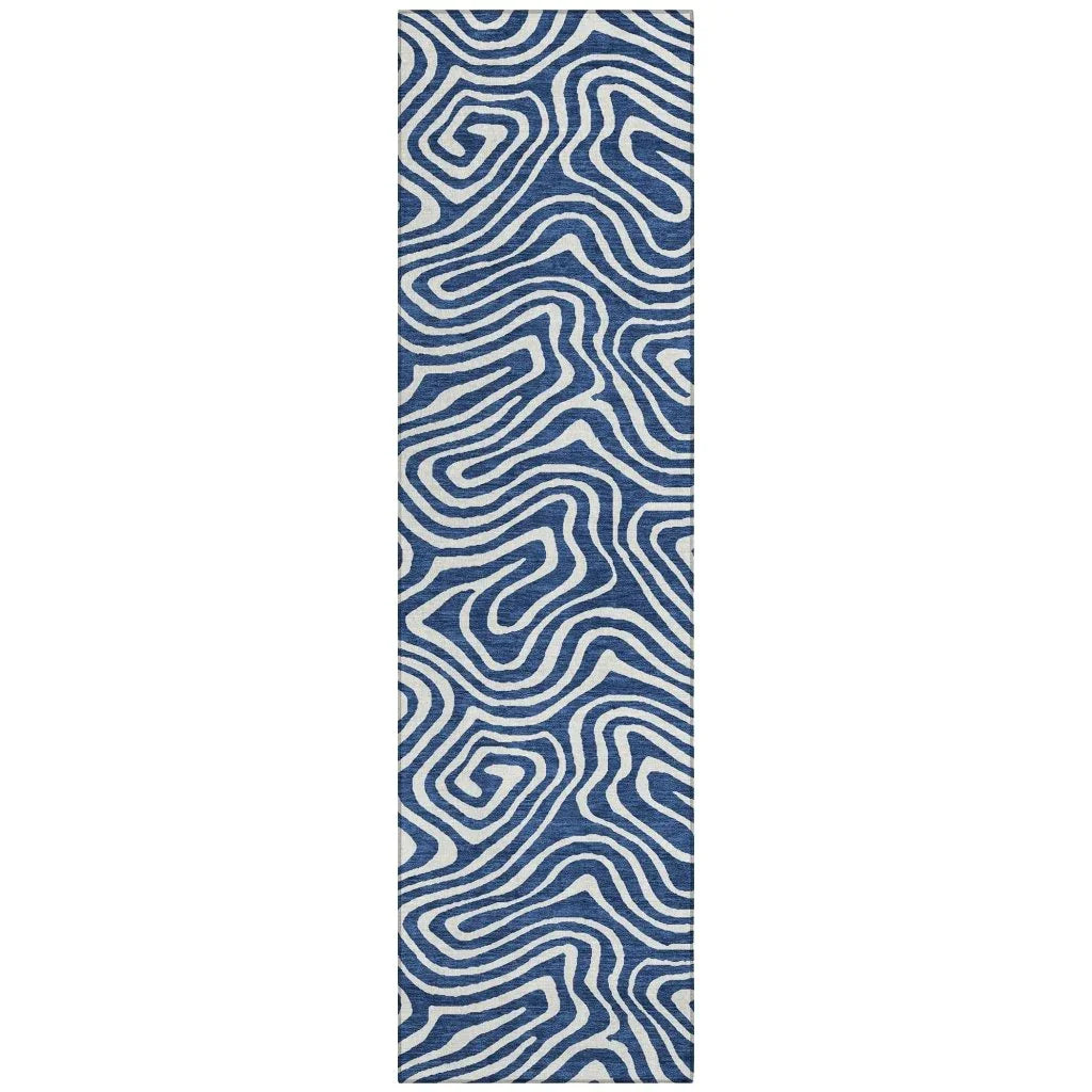 Evalora Blue Washable Indoor-Outdoor Rug-Outdoor Rugs-LOOMLAN Rugs-2'3" x 7'6"-LOOMLAN