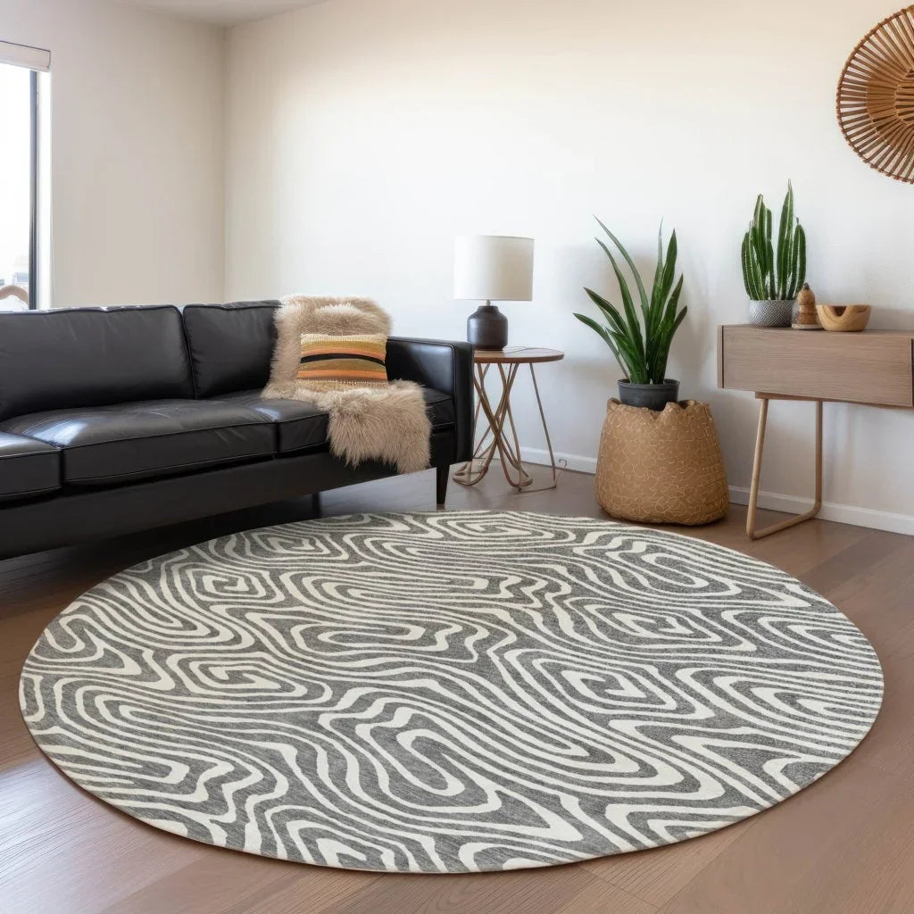 Evalora Gray Washable Indoor-Outdoor Rug-Outdoor Rugs-LOOMLAN Rugs-LOOMLAN