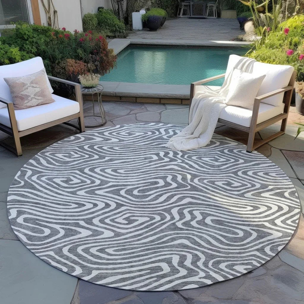 Evalora Gray Washable Indoor-Outdoor Rug-Outdoor Rugs-LOOMLAN Rugs-LOOMLAN
