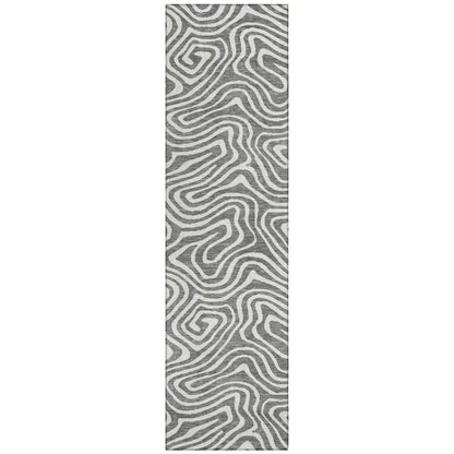 Evalora Gray Washable Indoor-Outdoor Rug-Outdoor Rugs-LOOMLAN Rugs-2'3" x 7'6"-LOOMLAN