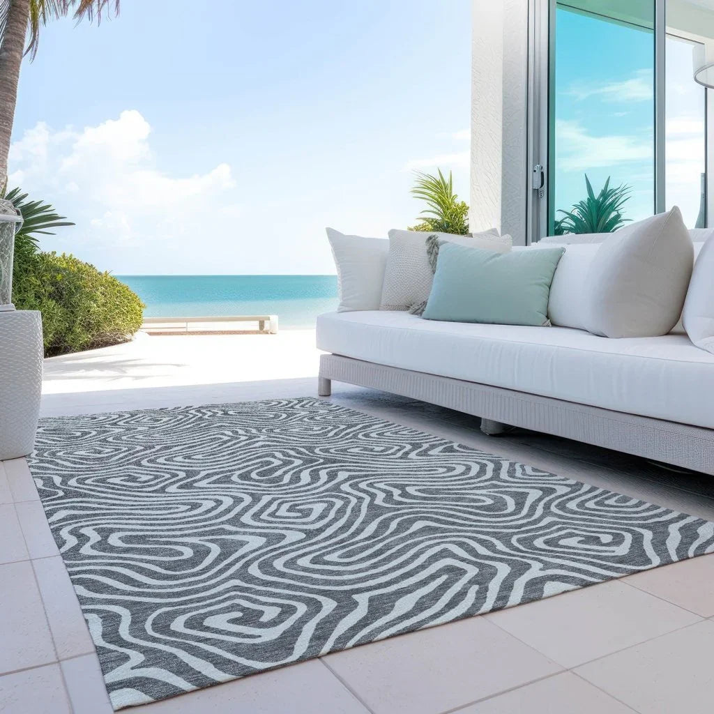 Evalora Gray Washable Indoor-Outdoor Rug-Outdoor Rugs-LOOMLAN Rugs-LOOMLAN
