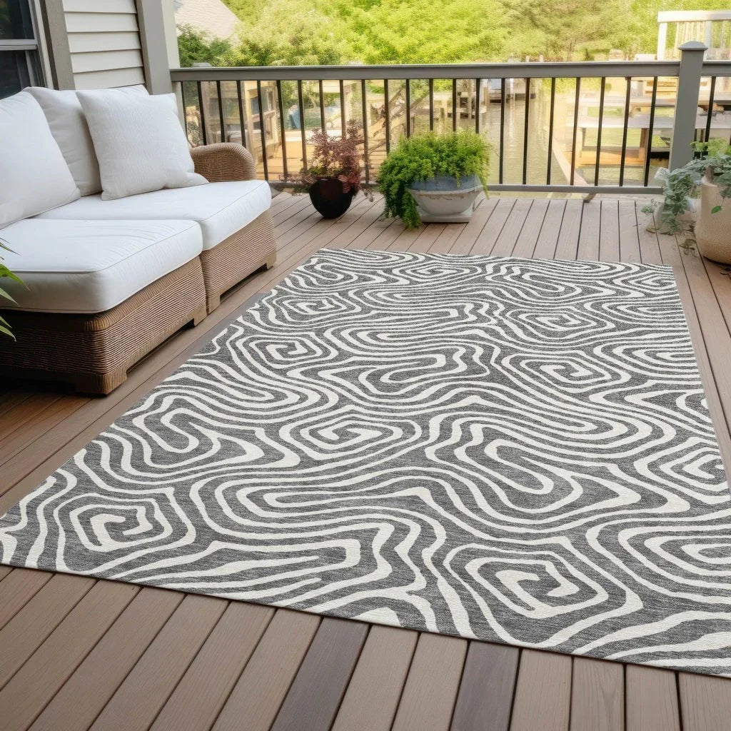Evalora Gray Washable Indoor-Outdoor Rug-Outdoor Rugs-LOOMLAN Rugs-LOOMLAN