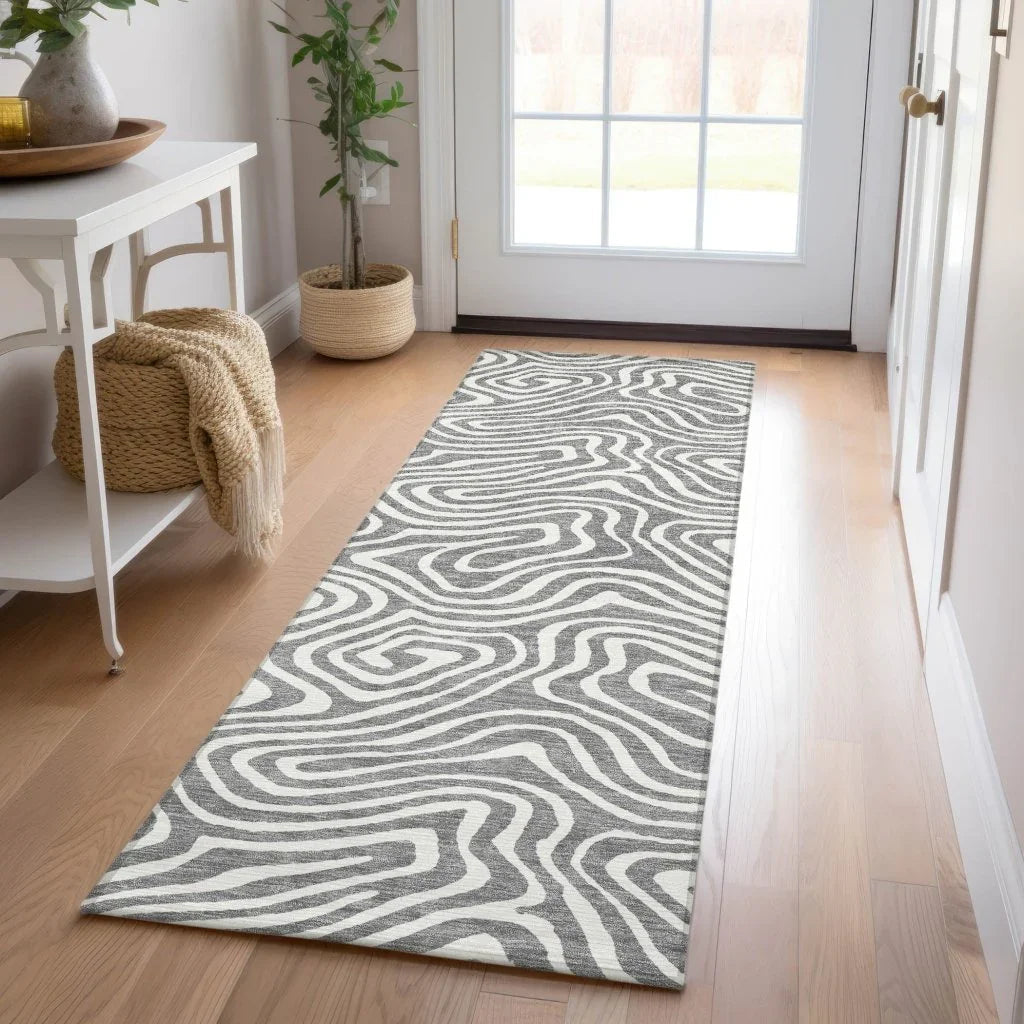 Evalora Gray Washable Indoor-Outdoor Rug-Outdoor Rugs-LOOMLAN Rugs-LOOMLAN