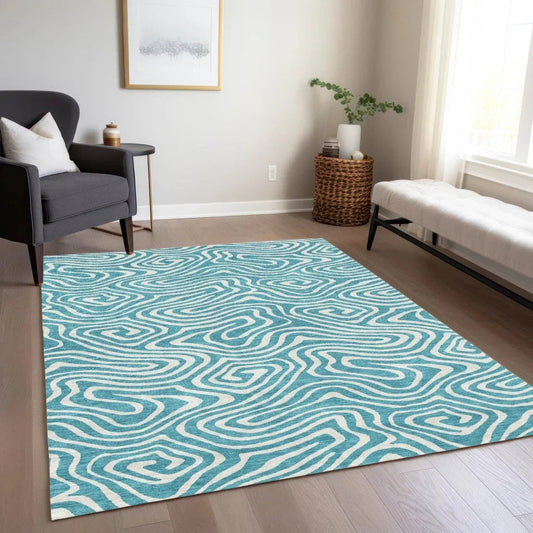 Evalora Teal Washable Indoor-Outdoor Rug-Outdoor Rugs-LOOMLAN Rugs-LOOMLAN