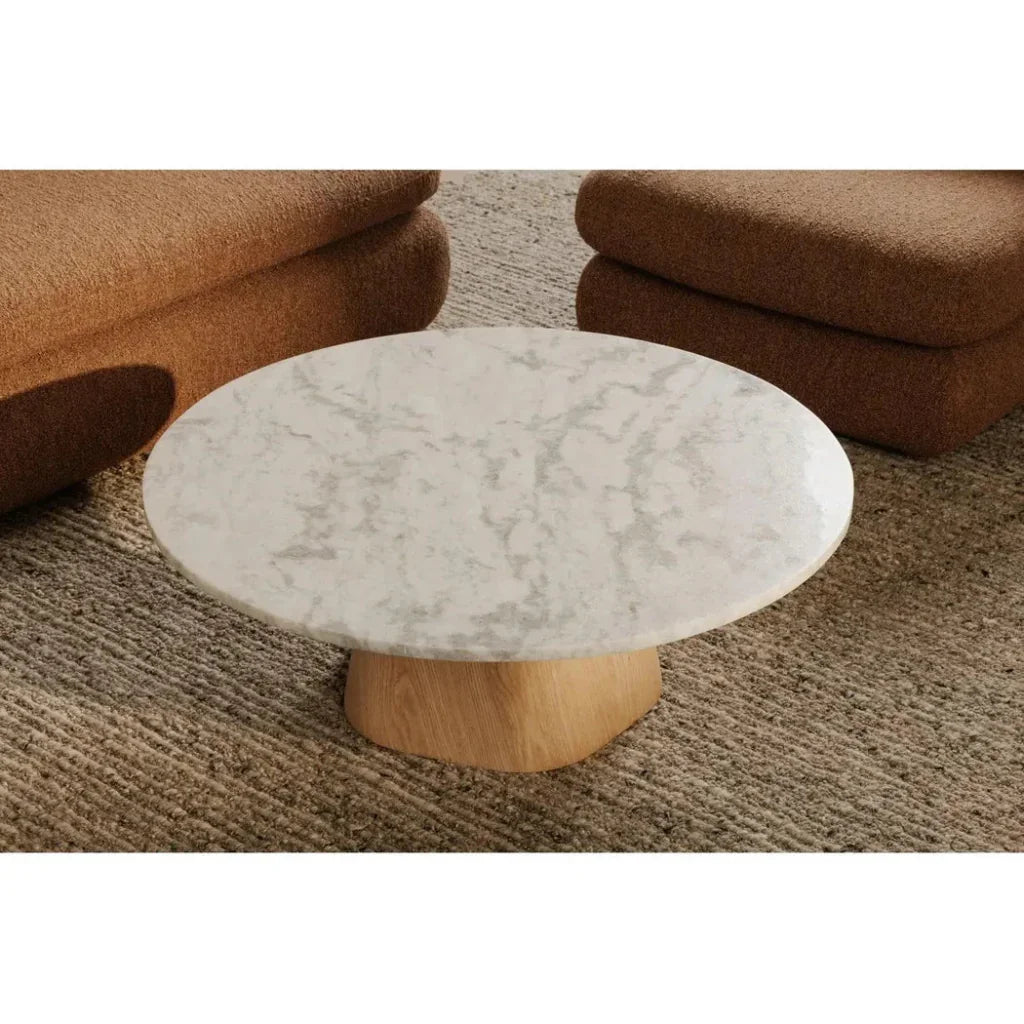 Evelyn Grey Marble & Wood Round Coffee Table - LOOMLAN - Moe's Home - Coffee Tables
