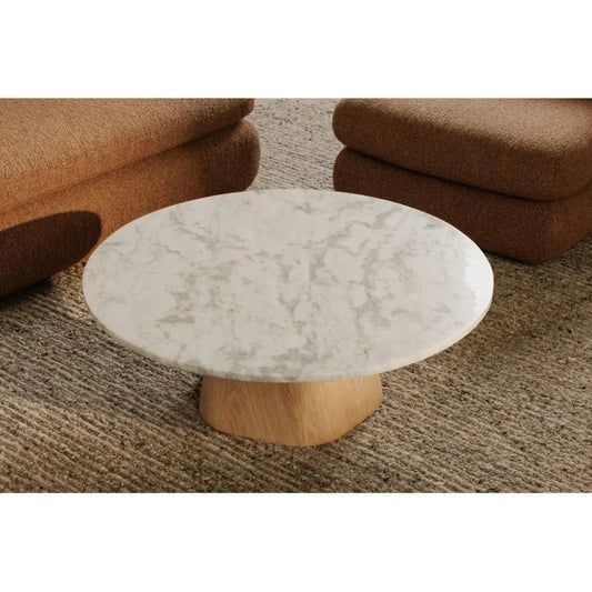 Evelyn Grey Marble & Wood Round Coffee Table - LOOMLAN - Moe's Home - Coffee Tables