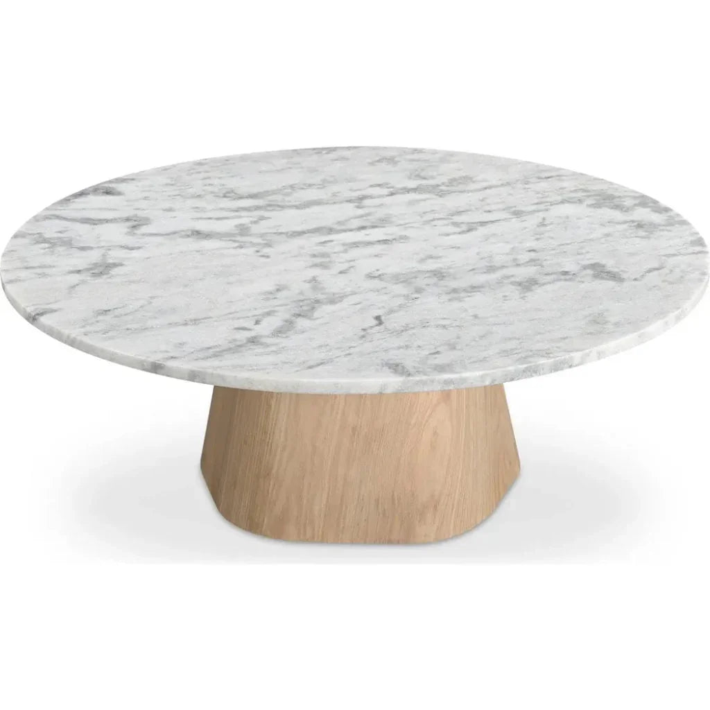 Evelyn Grey Marble & Wood Round Coffee Table - LOOMLAN - Moe's Home - Coffee Tables