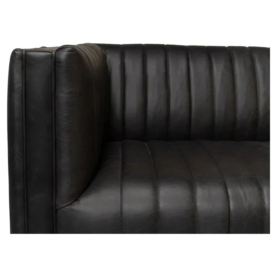 Everett Sofa Channel Black Leather Couch - LOOMLAN - Sarreid - Sofas & Loveseats