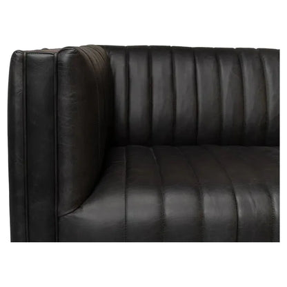 Everett Sofa Channel Black Leather Couch - LOOMLAN - Sarreid - Sofas & Loveseats