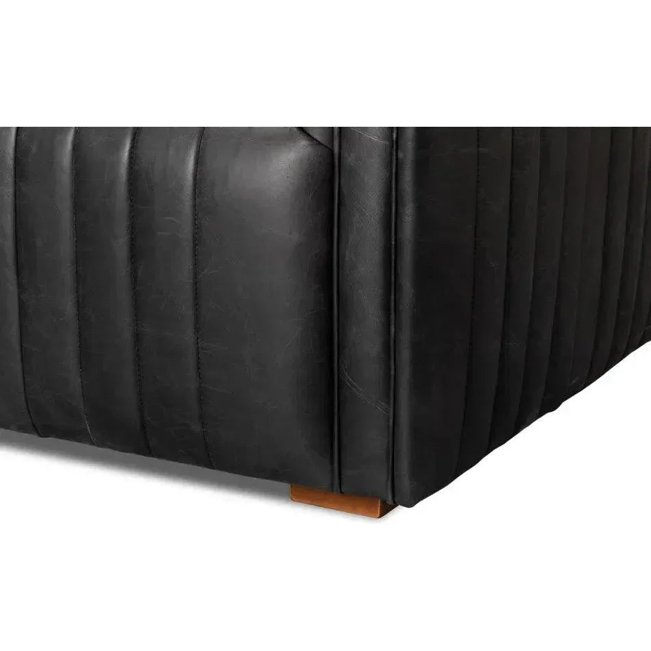 Everett Sofa Channel Black Leather Couch - LOOMLAN - Sarreid - Sofas & Loveseats
