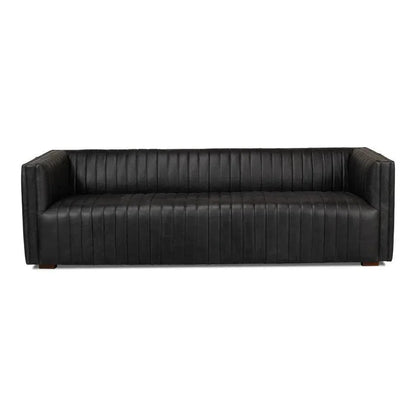Everett Sofa Channel Black Leather Couch - LOOMLAN - Sarreid - Sofas & Loveseats