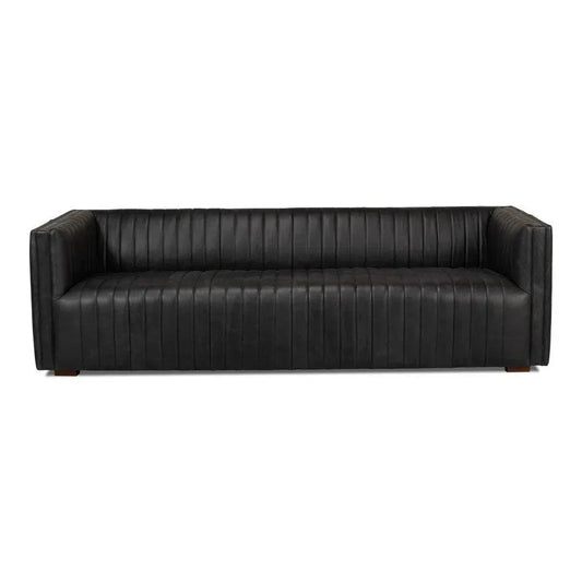 Everett Sofa Channel Black Leather Couch - LOOMLAN - Sarreid - Sofas & Loveseats