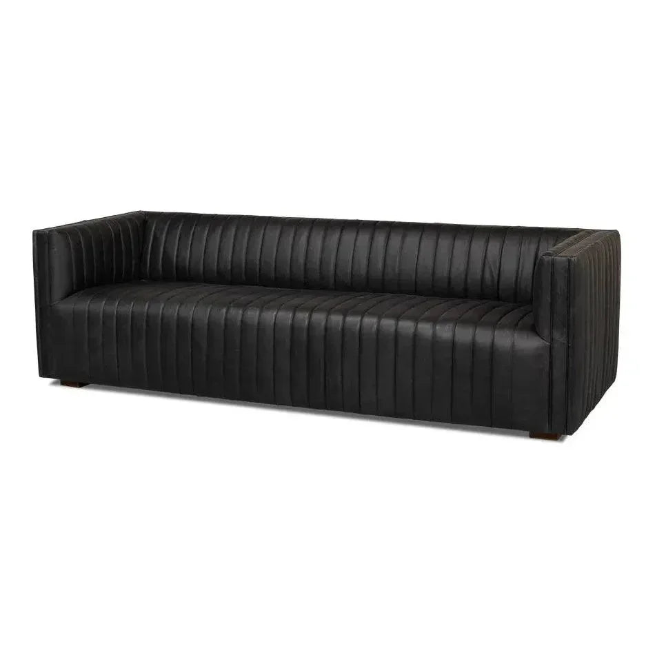 Everett Sofa Channel Black Leather Couch - LOOMLAN - Sarreid - Sofas & Loveseats