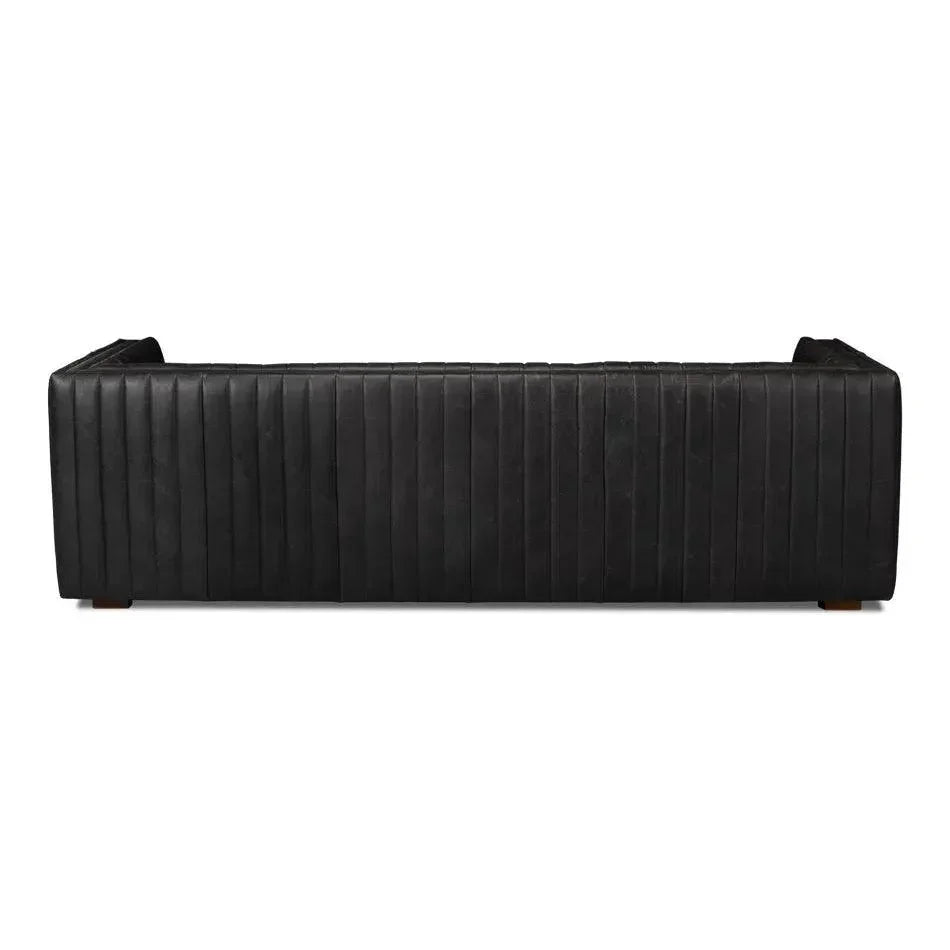 Everett Sofa Channel Black Leather Couch - LOOMLAN - Sarreid - Sofas & Loveseats