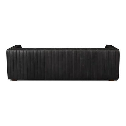Everett Sofa Channel Black Leather Couch - LOOMLAN - Sarreid - Sofas & Loveseats